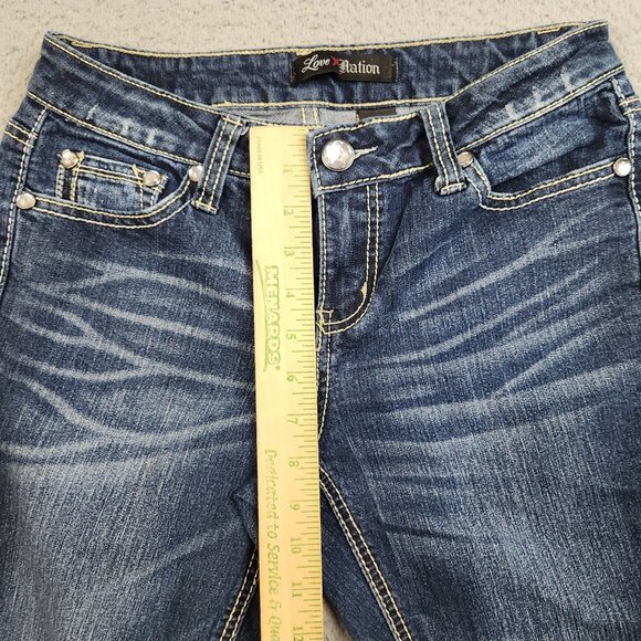 Love Nation Jeans Womens Size 4 Bootcut Embellished Fleur De Lis Pockets Denim - Picture 7 of 11